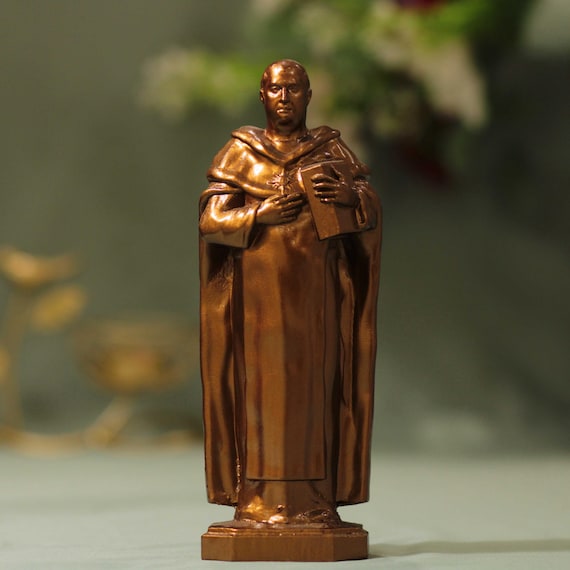 Saint Thomas Aquinas Wooden Statue Antique Style | Catholic Scholar Saint | Handmade Religious Gift for Feast Day