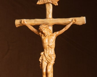 Christ Crucifixion Wood Carving Religious Artwork Cross Wall Hanging Catholic Prayer Wooden Wooden Crucifix Prayer Altar Hanging Ornament