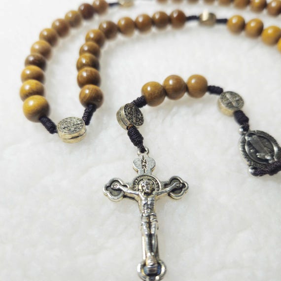 Catholic Rosary made from green cypress wood beads, Wood Bead rosary, Pardon Crucifix Rosary, Catholic Gifts, Cord Rosary