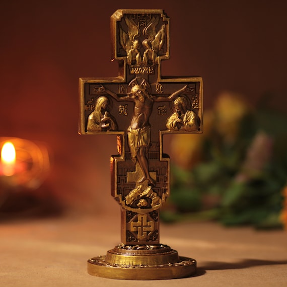 Crucifixion with St. John and Virgin Mary Vintage Style Christian Wall Decor Catholic Statue Catholic  Prayer Altar Hanging Ornament