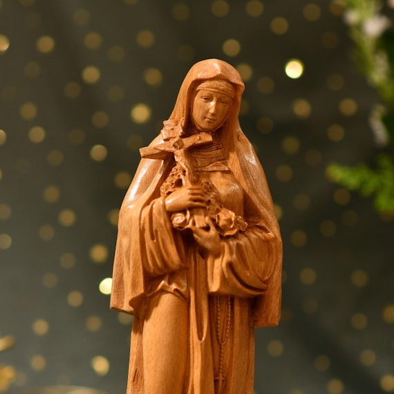 Saint Thérèse of Lisieux Wooden Statue Catholic Saint Teresa of the Child Jesus Carved Figurine Christian Gift Catholic Decor Little Flower