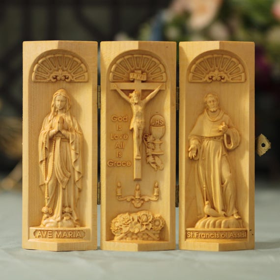 Jesus Christ| Saint Francis of Assisi | Our Lady of Lourdes Wooden Catholic Altar Prayer Altar Religious Gifts Domestic Altar Catholic Gift