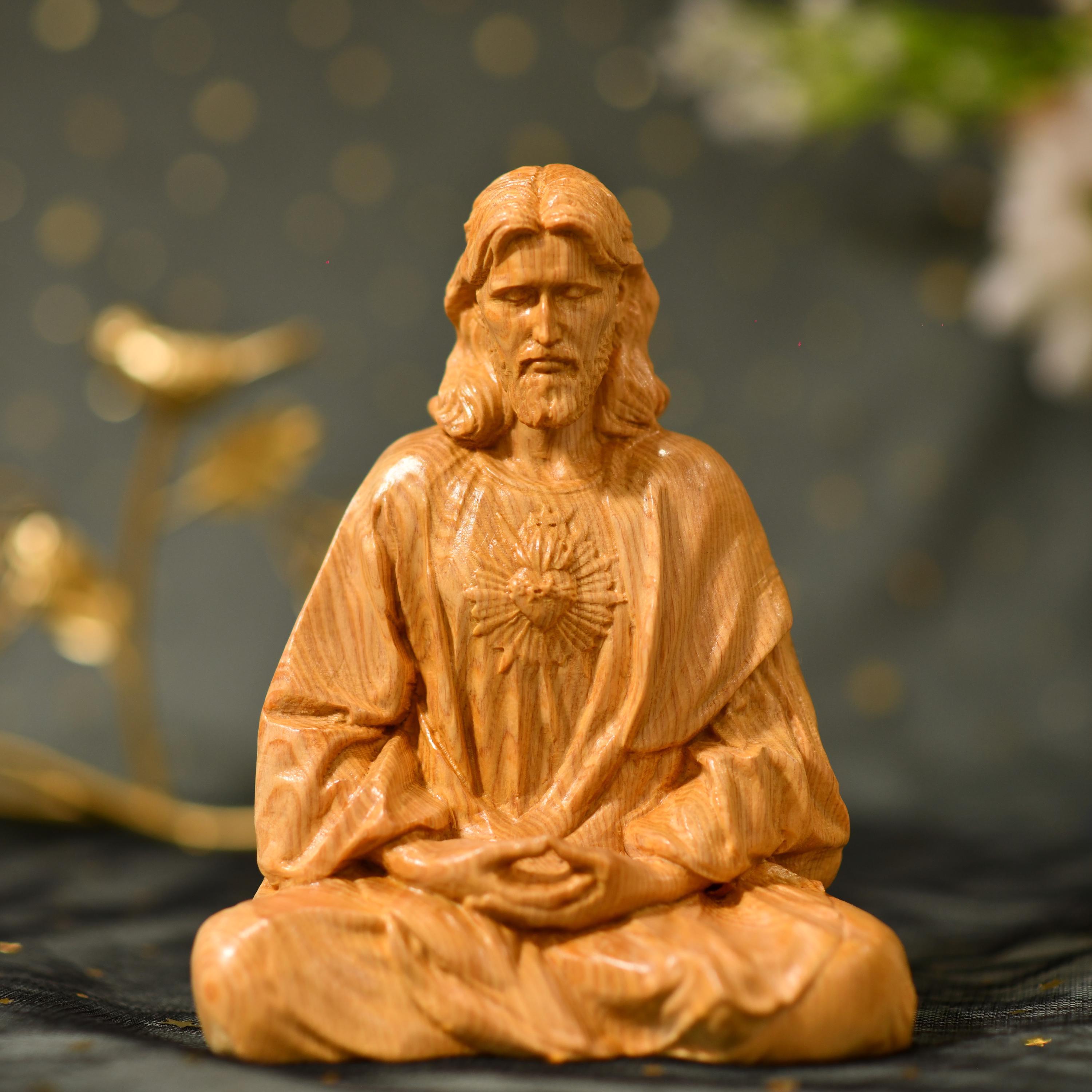 Sacred Heart of Jesus Christ Statue in contemplation Statue Holy Figurine Religious Catholic Statue Jesus Wood Carvings Religious Gifts