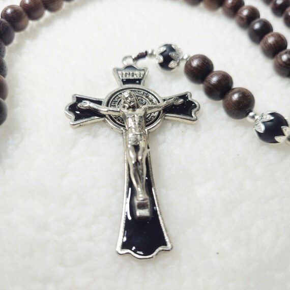 Beautiful Catholic Rosary St Michael in stunning black, Wood Bead rosary, Pardon Crucifix, Catholic Gifts, First Communion Gift, Cord Rosary