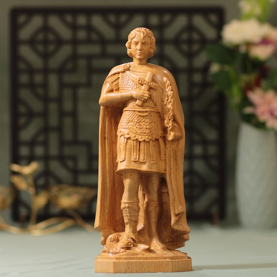 Saint Expeditus Wooden Statue – Hand-Carved Catholic Decor – Patron Saint of Urgent Causes – Christian Gift for Home Altar Catholic Gifts