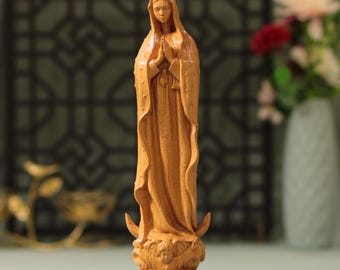 Our Lady of Guadalupe Wooden Statue Hand Carved Catholic Virgin Mary Religious Gift Home Altar Devotion Decor Spiritual Catholic Shrine