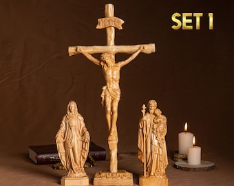 SET 1- Catholic Home Altar for family, Religious Catholic Statue, Wooden Religious Gifts,Housewarming Gift,New Home Gift,Home Decor