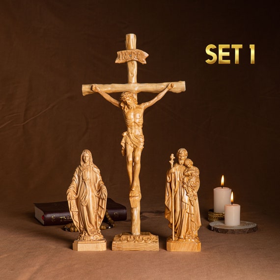 SET 1- Catholic Home Altar for family, Religious Catholic Statue, Wooden Religious Gifts,Housewarming Gift,New Home Gift,Home Decor