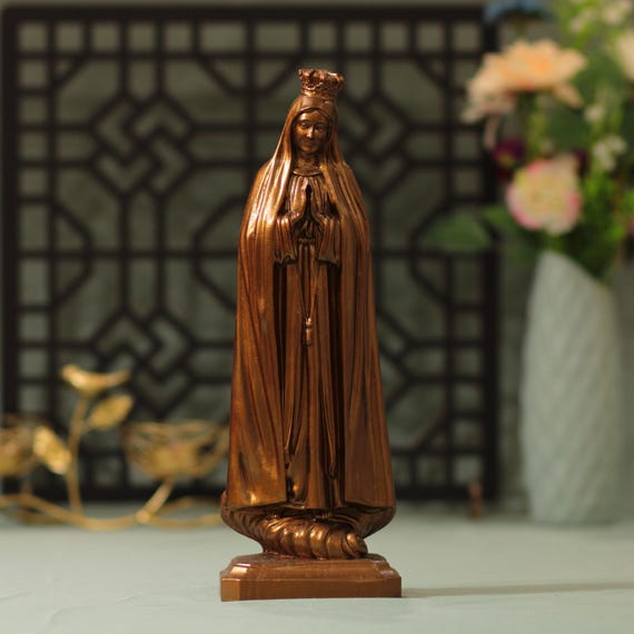 Our Lady of Fatima Wooden statue Antique Style Madonna of Fatima Religious Figurine Virgin Mary Classic Handmade Gift Holiday Decor