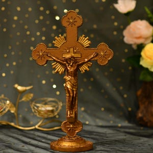 Christ Crucifixion Wood Carving Vintage Style Cross Wall Hanging Catholic Prayer Wooden Wooden Crucifix Prayer Altar Hanging Ornament