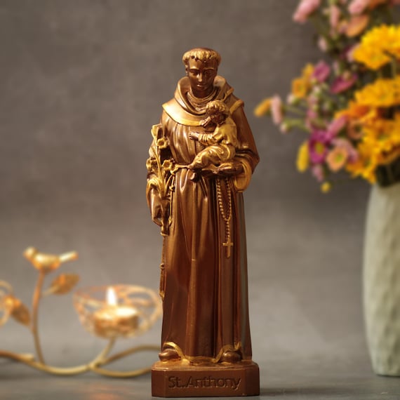 Saint Anthony Wooden Statue Vintage Style Religious Catholic Statue Religious Christian Decor Handmade Home Decor Religious Gifts