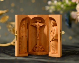 ANCIEN AUTEL DE Voyage, Reliquaire, Cadre Religieux Christ Porcelaine