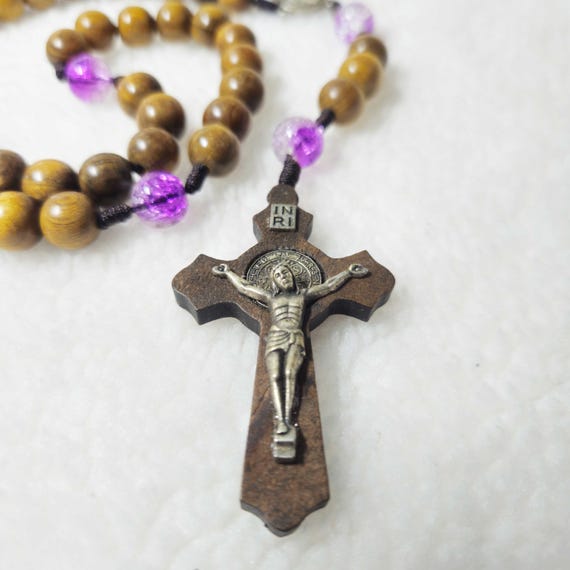 Catholic Rosary crafted by combining wood and gemstone beads, Paracord Rosary, Wood Bead rosary, Pardon Crucifix Rosary, Catholic Gifts