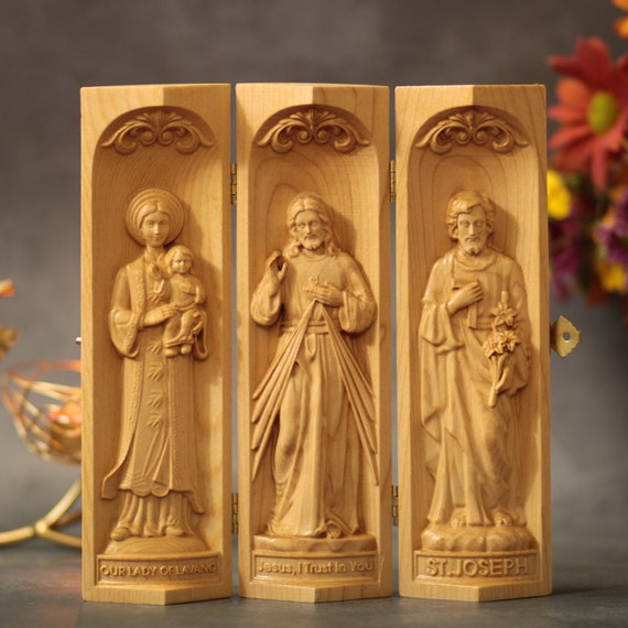 Catholic Triptych of Our Lady of La Vang- Jesus Christ- Saint Joseph Catholic Home Altar Jesus Christ Home Decor Religious