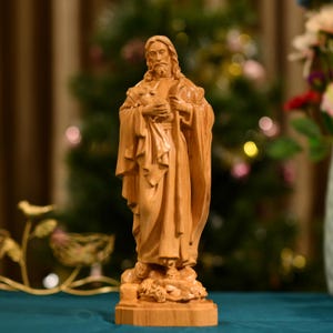 Good Shepherd Wooden Statue Catholic Jesus Christ Statue Good Shepherd Figurine Christian Gift Religious Wooden Sculpture Christ Home Decor