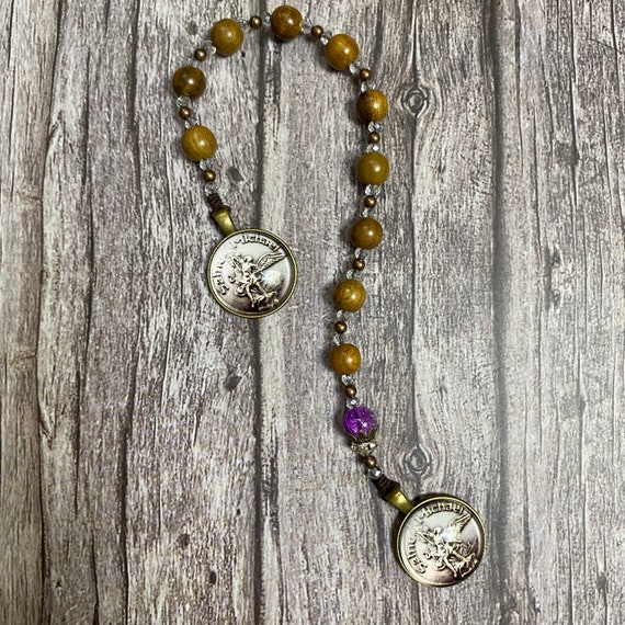 Saint Michael Catholic Pocket Rosary, Wood Bead rosary, Rosary for Her, Catholic Gifts, First Communion Gift, Catholic Rosary