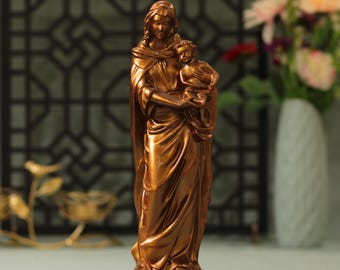 手描きの木製の聖母マリアとイエスの像、金メッキ - Etsy 日本