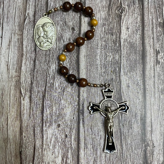 Holy Family Catholic Pocket Rosary, Wood Bead rosary, Rosary for Her, Catholic Gifts, First Communion Gift, Catholic Rosary