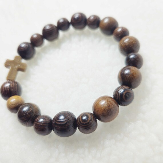 Handmade Black Cypress Wood Catholic Bracelet | Rosary Prayer Beads for Teens, Faith & Spiritual Gift