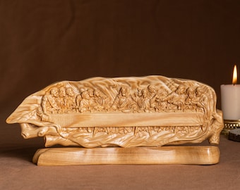 Jezus en het laatste avondmaal van de apostelen Handgemaakt interieur Houten sculptuur Religieus katholiek standbeeld Jezus en de apostelen Religieuze kunst