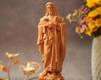 Our Lord with Lamb Wood Carving Jesus and Lamb Handmade Gift Christ Decor Jesus Figurine Wood Statue Jesus Christ Statue Religious Artwork