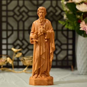 Saint Paul Wooden Statue Catholic Saint Figurine Christian Home Decor Apostle Paul Sculpture Religious Gift Hand Carved Catholic Wood Art