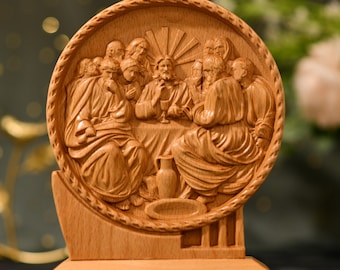 Escultura de madera de la Última Cena de Jesús y los Apóstoles Estatua católica Arte religioso de Jesús y los Apóstoles Iconos católicos Regalo de Navidad