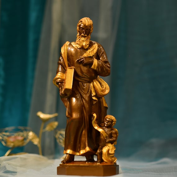 St. Matthew Evangelist Wooden Catholic Statue Vintage Style Catholic Art Catholic Icon Matthew the Apostle Religious Decor Christian Art