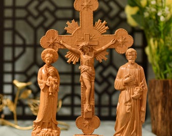 十字架像 大きな聖十字架 イエス像 INRI 木製 手彫り彫刻 サンタクルス