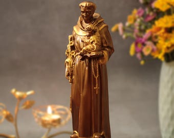 Saint Anthony Wooden Statue Vintage Style Religious Catholic Statue Religious Christian Decor Handmade Home Decor Religious Gifts