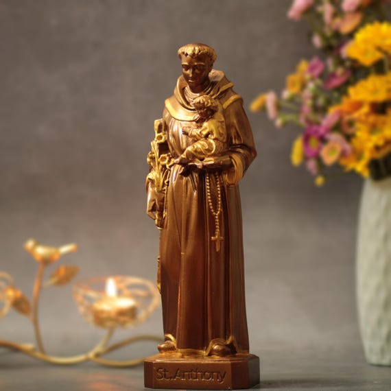Saint Anthony Wooden Statue Vintage Style Religious Catholic Statue Religious Christian Decor Handmade Home Decor Religious Gifts