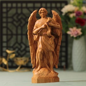 Archangel Gabriel Saint Statue Wooden Catholic Icon Religious Icon Handmade Furniture and Decor Religious Art Wood Carving Christian Gifts