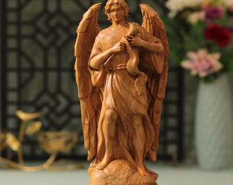 Archangel Gabriel Saint Statue Wooden Catholic Icon Religious Icon Handmade Furniture and Decor Religious Art Wood Carving Christian Gifts