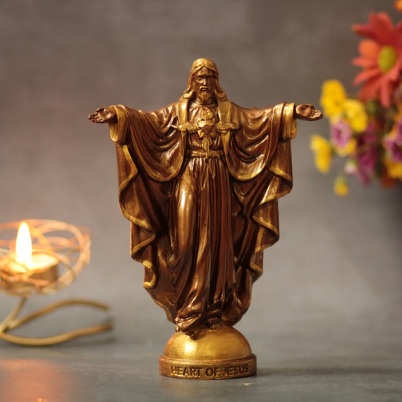 Sacred Heart of Jesus Wooden Statue Vintage Style Catholic Gifts Religious Gifts Religious Home Decor And Gifts Catholic Ornaments