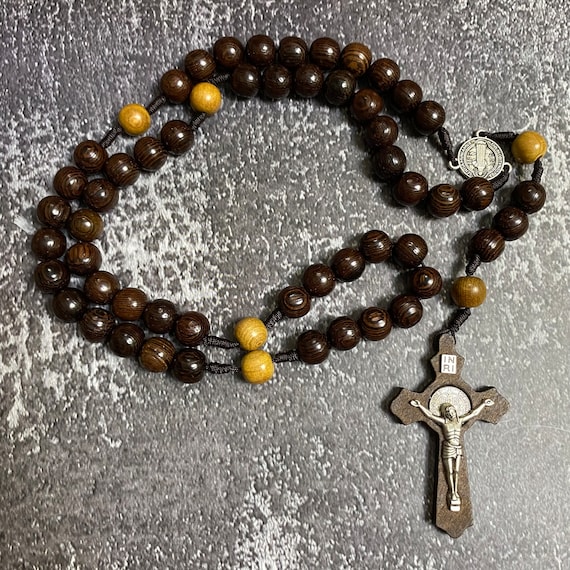 Catholic Rosary combining black and gold tones with wooden beads, Wood Bead rosary, Pardon Crucifix Rosary, Catholic Gifts, Cord Rosary