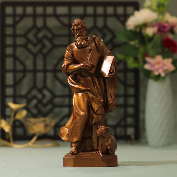 11.8 Inches St. Luke the Evangelist Statue Wood Antique Style Decor Gift for Him Gifts for Dad Fathers Day Gift Catholic Icons and Gifts