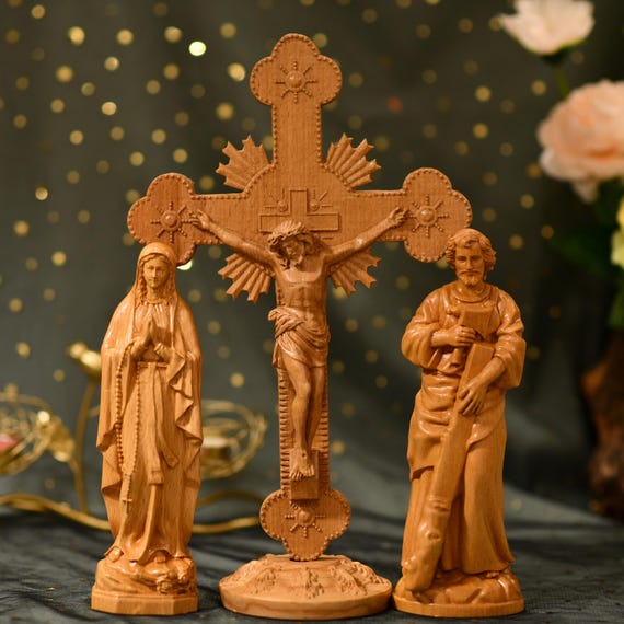 Catholic Home Altar Jesus Our Lady St. Joseph Religious Catholic Statue, Wooden Religious Gifts Housewarming Gift New Home Gift Home Decor