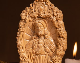 Sacred Heart of Jesus Religious Art, Catholic Statue Wooden Christian Religious Gift Jesus Loves You Catholic Decor Catholic Gift ideas