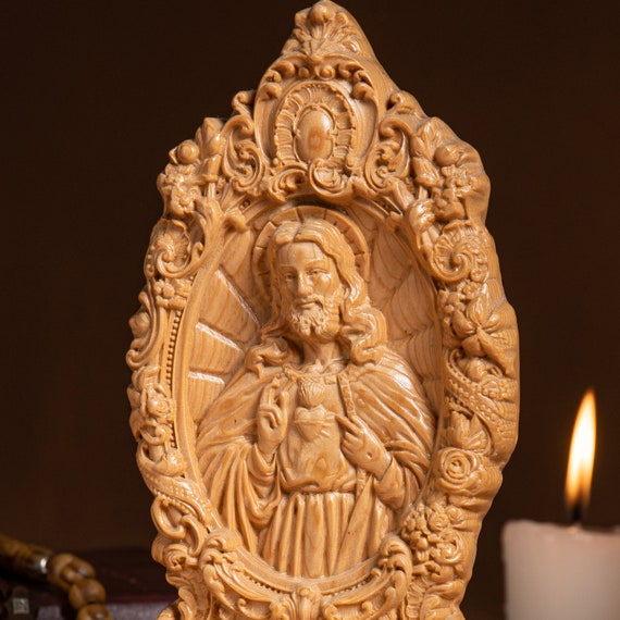 Sacred Heart of Jesus Religious Art, Catholic Statue Wooden Christian Religious Gift Jesus Loves You Catholic Decor Catholic Gift ideas