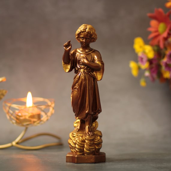 Baby Jesus Figurine Vintage Style Religious Catholic Icons Christian Art Home Decor and Gifts Unique Gift Wood Carving Housewarming Gifts