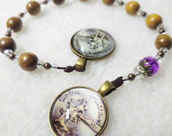 St. Michael Katholiken Taschenrosenkranz, Holzperlen Rosenkranz, Rosenkranz für Sie, katholische Geschenke, Erstkommunionsgeschenk, katholischer Rosenkranz
