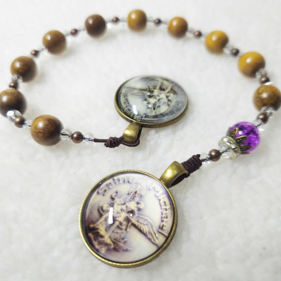 Saint Michael Catholic Pocket Rosary, Wood Bead rosary, Rosary for Her, Catholic Gifts, First Communion Gift, Catholic Rosary