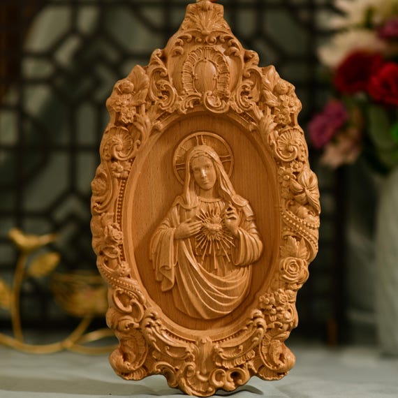 Immaculate Heart of Mary Wall Art Wooden gift Catholic Mother of God Icons Religious Gifts Christmas Gift Handmade Home Decor New Home Gifts