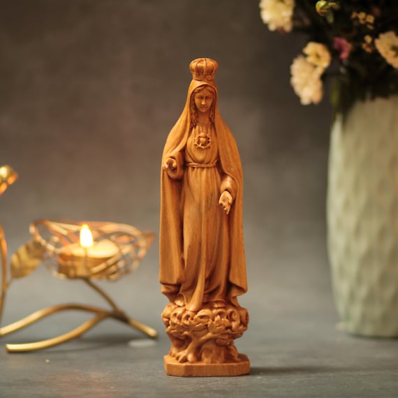Our Lady of Fatima Wooden Statue | Catholic Gift | Hand-Carved Mary Figure | Religious Home Decor