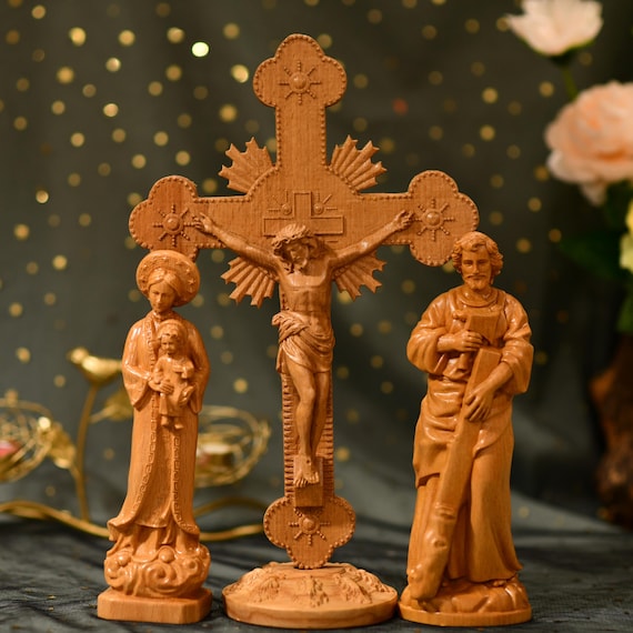 Set of Catholic Home Altar Jesus Our Lady of Lavang St. Joseph of worker Wall Art Wooden Crucifix Prayer Altar Hanging Ornament Home Decor