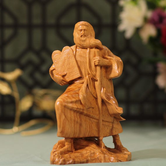 Moses the Prophet Wooden Statue | Catholic Hand Carved Old Testament Art | Christian Gift | Bible Decor | Faith Home Altar Catholic Art