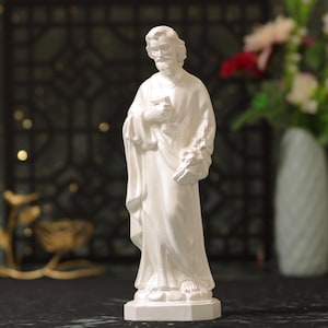 Handmade St. Joseph the Worker Statue: Pearl White Catholic Home Decor