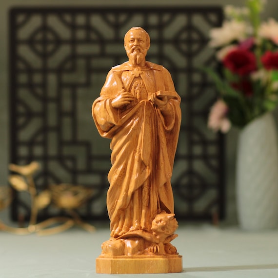 Saint Bartholomew the Apostle Wooden Statue | Catholic Hand Carved Templar Style Figure | Christian Home Altar Gift Decor Art