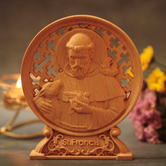 Saint Francis Nature's Patron, Saint Statue Wood Carving, Wooden Religious Gifts,Best Family Gift,Fathers Day Gift,Thank You Gift,Home Decor