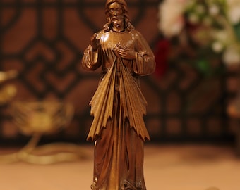 Estatua del Sagrado Corazón de Jesús tallada a mano: Decoración católica de madera